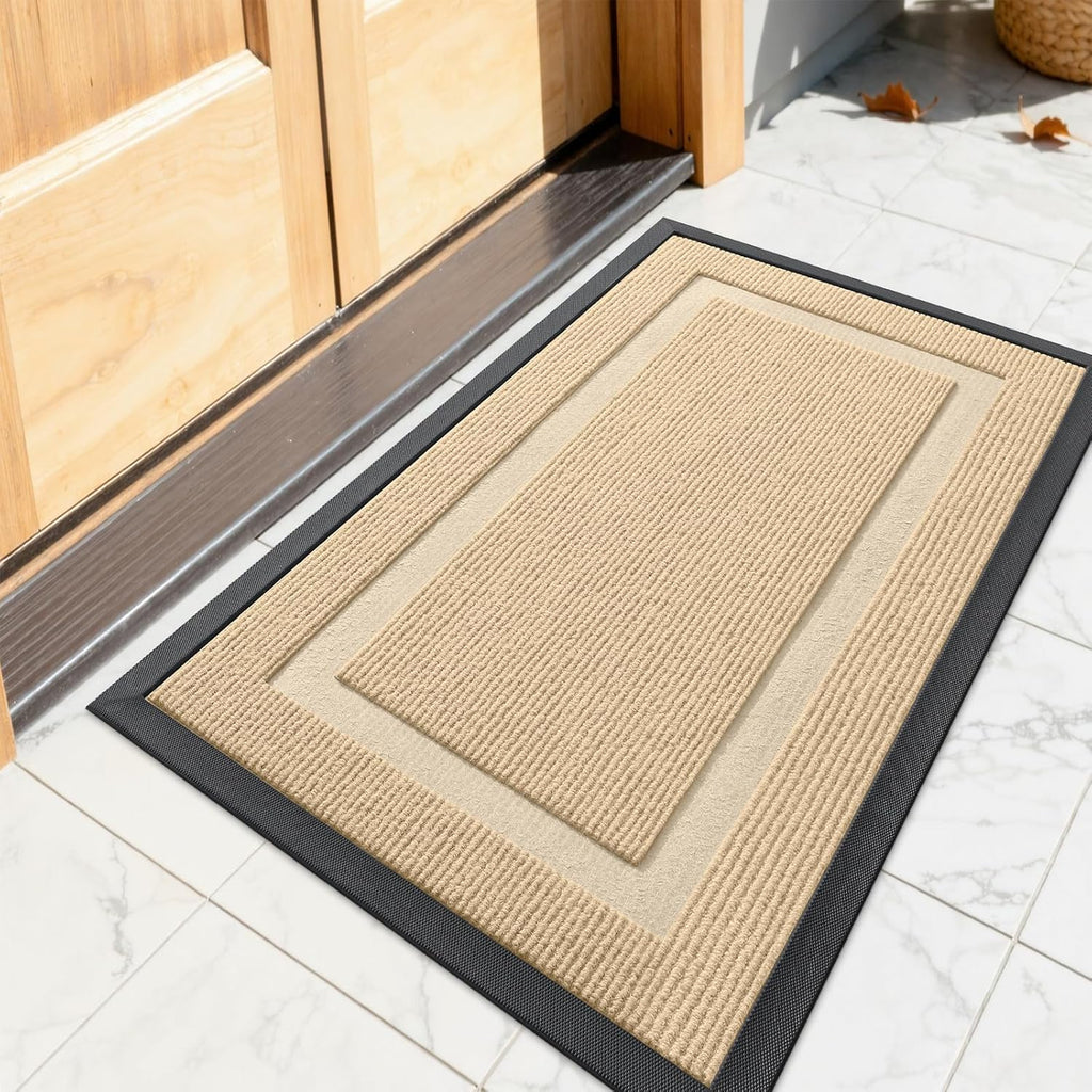 OLANLY Indoor Outdoor Front Door Mat - Waterproof All-Season Doormat, Sturdy Natural Rubber, 23.5x15.5, Beige