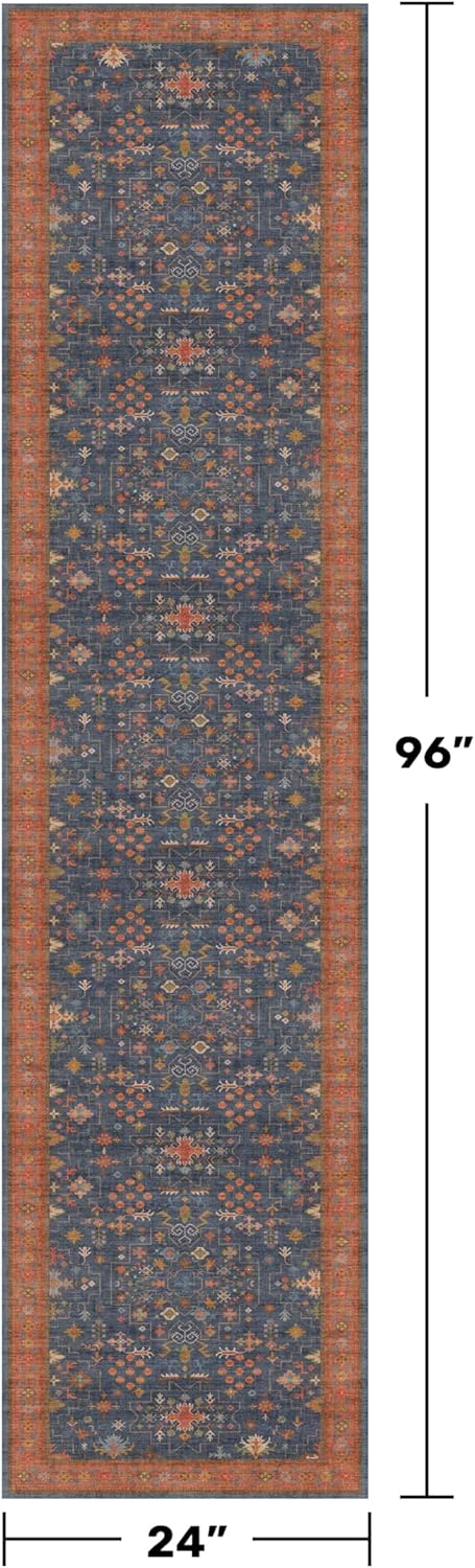 Regine Switzerland Navy Blue 2x8 Long Runner Rug - Washable, Non-Skid, Stain Resistant for Kitchen & Entryway