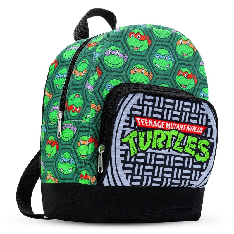 Teenage Mutant Ninja Turtles Mini Backpack - 10" Iconic Woven Small Backpack with Front Pocket and Bookmark Bundle | Adjusts to Fit Kids, Toddlers, Teens, Adults, Boys