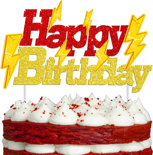 Lightning Bolt | Glitter Gold and Red Birthday Cake Topper - Perfect for Baby Showers & Parties
