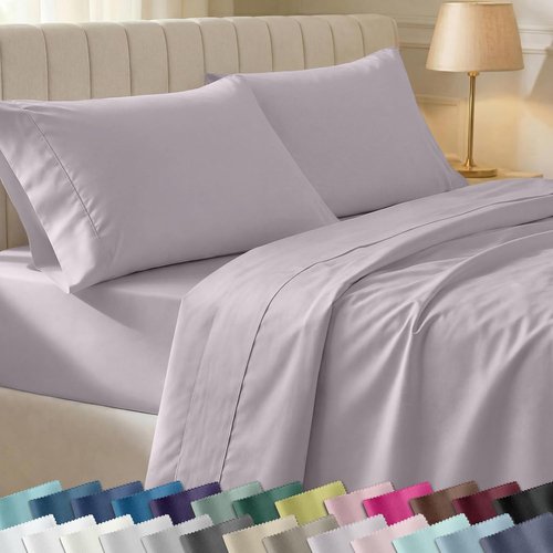California Design Den Queen Size Cotton Sheet Set - 100% Soft, 400 TC, Deep Pockets, Durable Bedding in Dusky Lavender Grey
