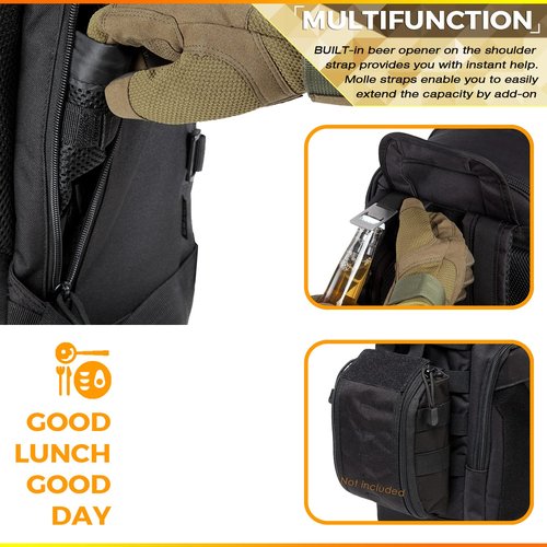 DBTAC Tactical Lunch Backpack, Large Lunch Cooler for Men Women | Backpack Coolers insulated for Work Picnic Travel (Charcoal Camo, 24-Cans)