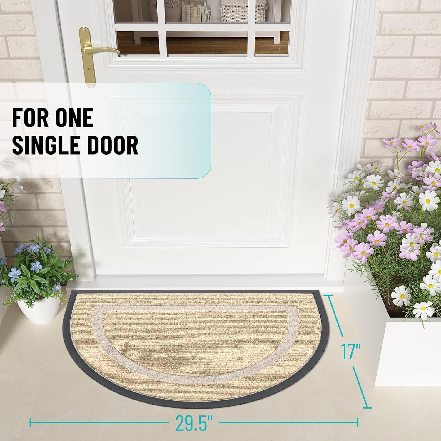 OLANLY Half Circle Door Mat - Waterproof All-Season Indoor/Outdoor Welcome Mat, 29.5x17, Beige