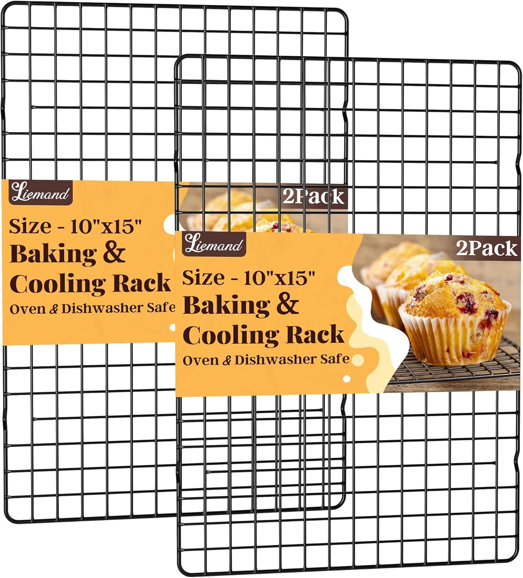 Skiennix Cooling Racks - 2-Piece 10" x 15" Wire Baking Rack Set | Dishwasher Safe for Oven Cooking & Grilling