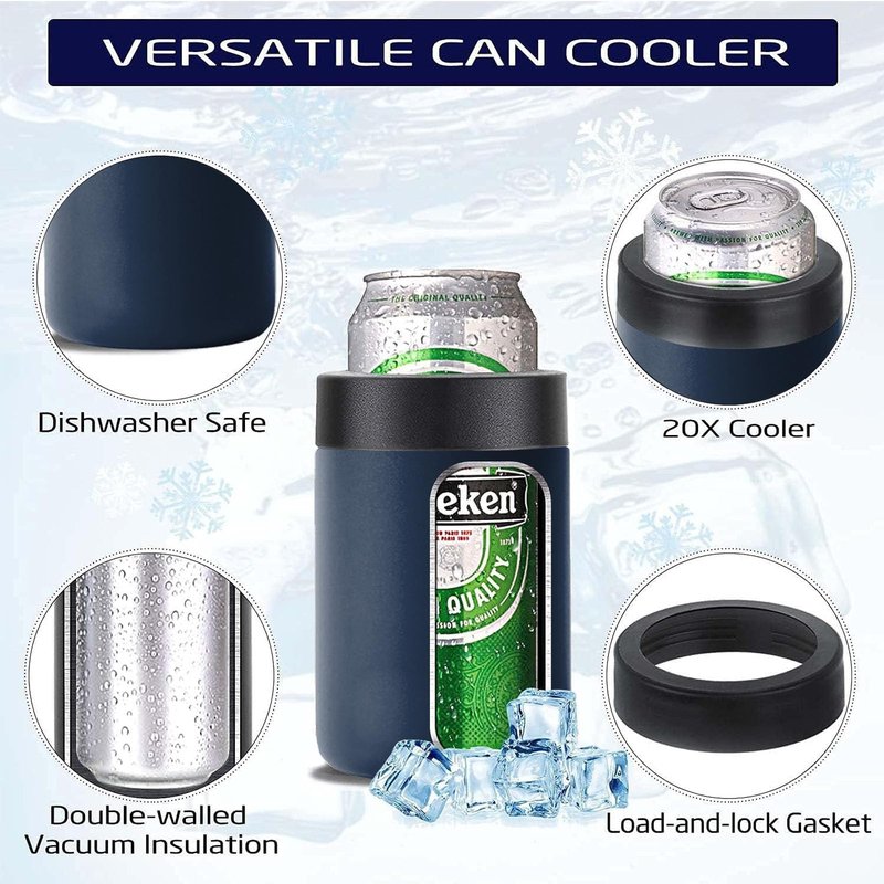 Stepstall Beer Gifts for Men - Beer Bottle Cooler with Opener, 12 oz. Slim Can Insulator (Navy Blue)