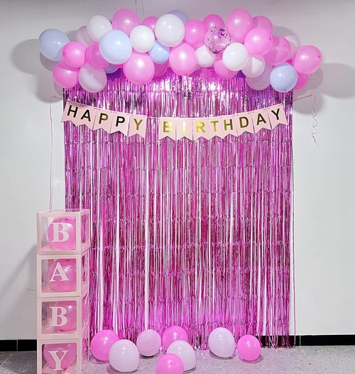 Melsan Pink Foil Fringe Curtains - 3.2 x 8 Ft Metallic Tinsel Backdrop for Baby Showers & Birthday Parties | Pack of 2