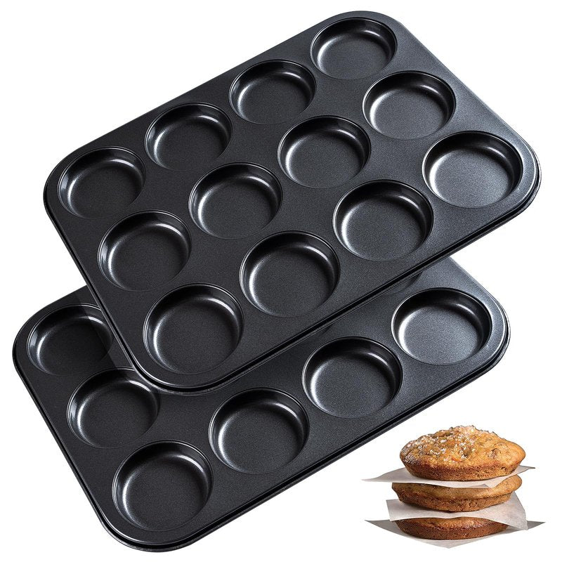 Yomvzake Muffin Top Pan 2 Pack Baking Pans Whoopie Pie Pan, Nonstick 3 Inch Yorkshire Pudding Pan for Pansuffin, Moon Pie, Cookies, Small Hamburger Bun