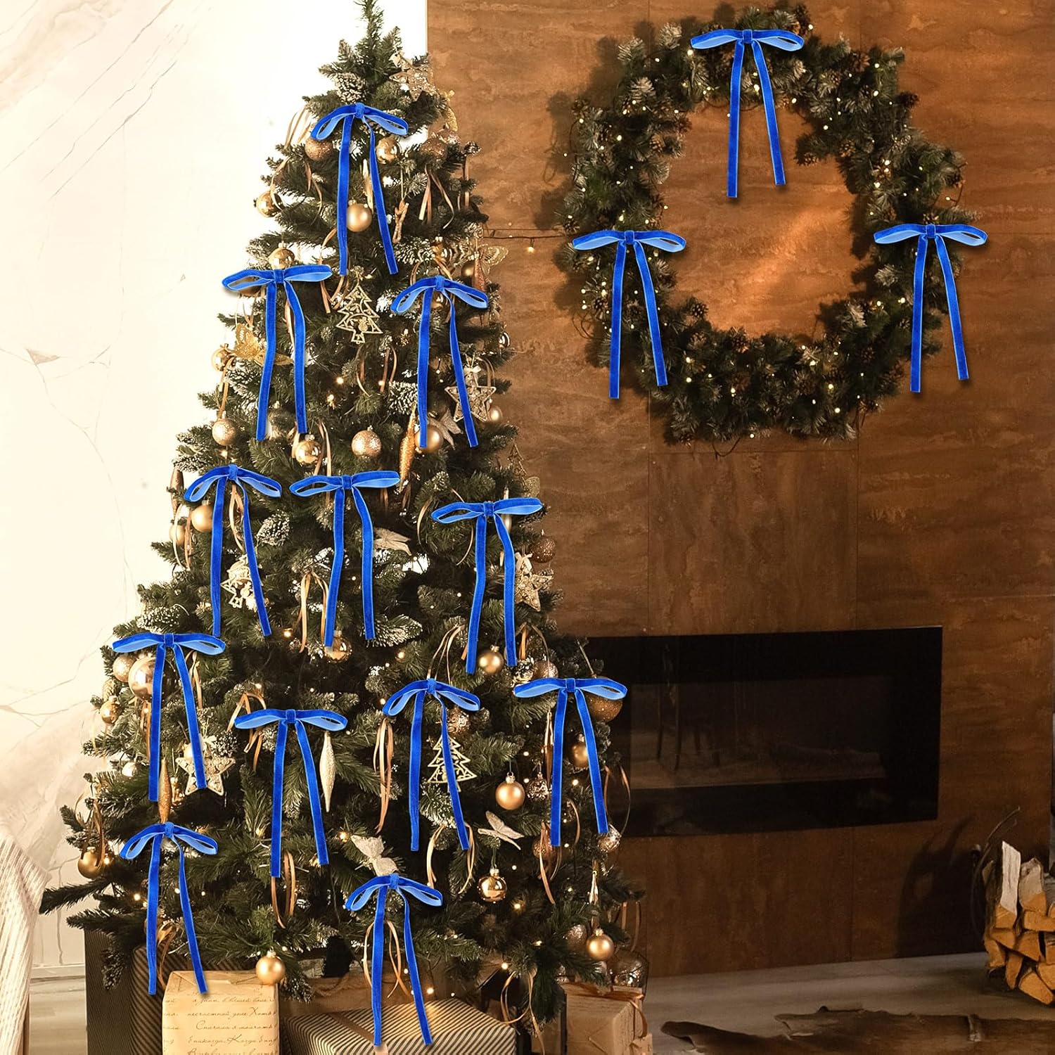 Royal Blue Velvet Bows - 24 Pcs Christmas Tree Ornaments | Perfect for Home Decor & Weddings (5 x 7 Inch)