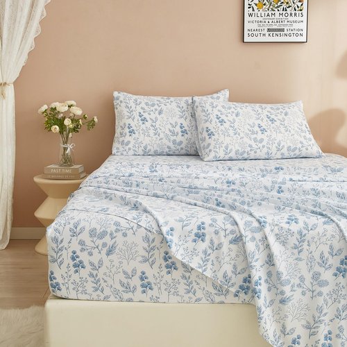 LifeTB California King Size Floral Sheets Set 4 Piece Bed Sheets & Pillowcases Breathable Cooling Bedding Sheets Luxury Botanical Flower Sheets for Women & Men Deep Pocket Easy Fit Bed Sheets Set
