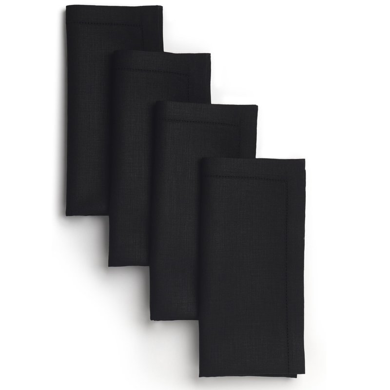 D'Moksha Homes Black Linen Napkins Set of 4 - Classic Hemstitch 100% Pure Linen Hemstitch Dinner Napkins 20 x 20 Inch for Spring - Handcrafted and Machine Washable