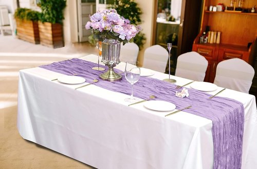 30 Pcs Lavender 10FT Cheesecloth Table Runner 23" x120" Boho Gauze Table Runner Romantic Cheese Cloth Table Runners for Wedding Arch Bridal Shower Baby Shower Birthday Party Anniversary Banquet Décor