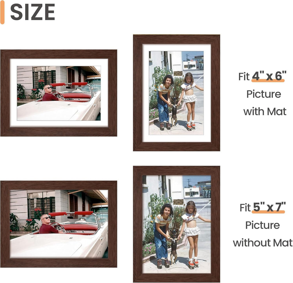 Upsimples 5x7 Picture Frame - Versatile Display for 4x6 or 5x7 Photos | Brown, Wall Hanging, 1 Pack
