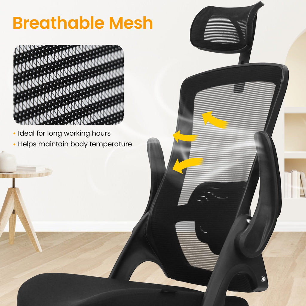 NEO Chair Ergonomic Office Desk Chair High Back Computer Gaming Mesh Chair with Comfy Task Adjustable Arms Lumbar Support Headrest Swivel for Home Office (Black)