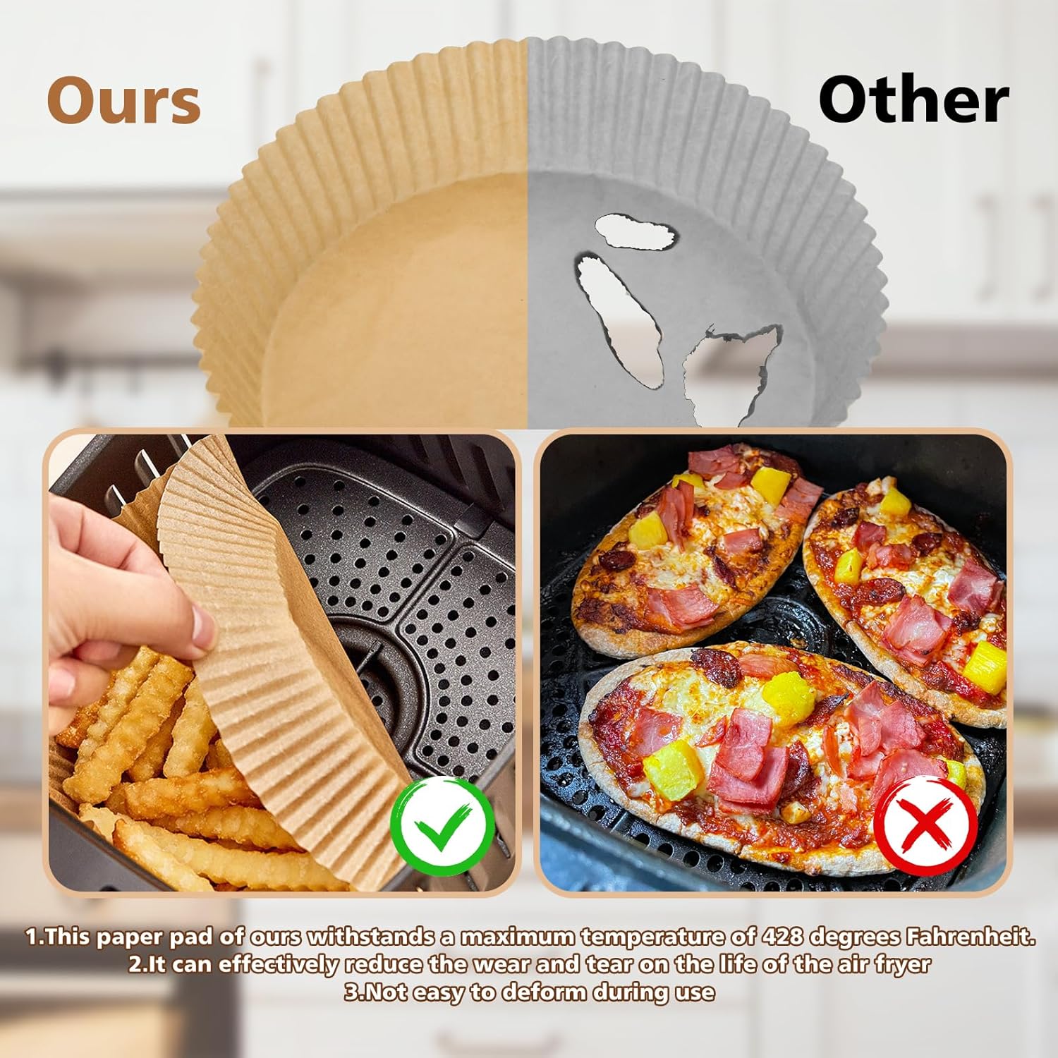 Skiennix Air Fryer Disposable Paper Liners - Non-Stick Grease Proof Parchment, 100 Pcs, 6.3 Inch