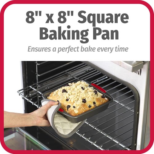 GoodCook MegaGrip Baking Pan - Non-Stick Heavy-Gauge Steel | 8x8-Inch Square Dish with Silicone Grip Handles