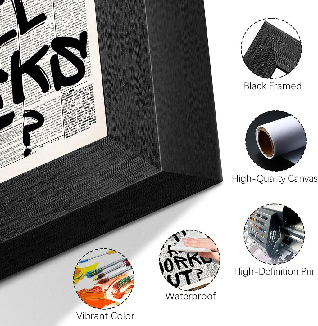 Skiennix 16X20 Inch Black Frame - Inspirational "What If It All Works Out" Canvas Wall Art | Motivational Decor for Bedroom, Dorm, Office