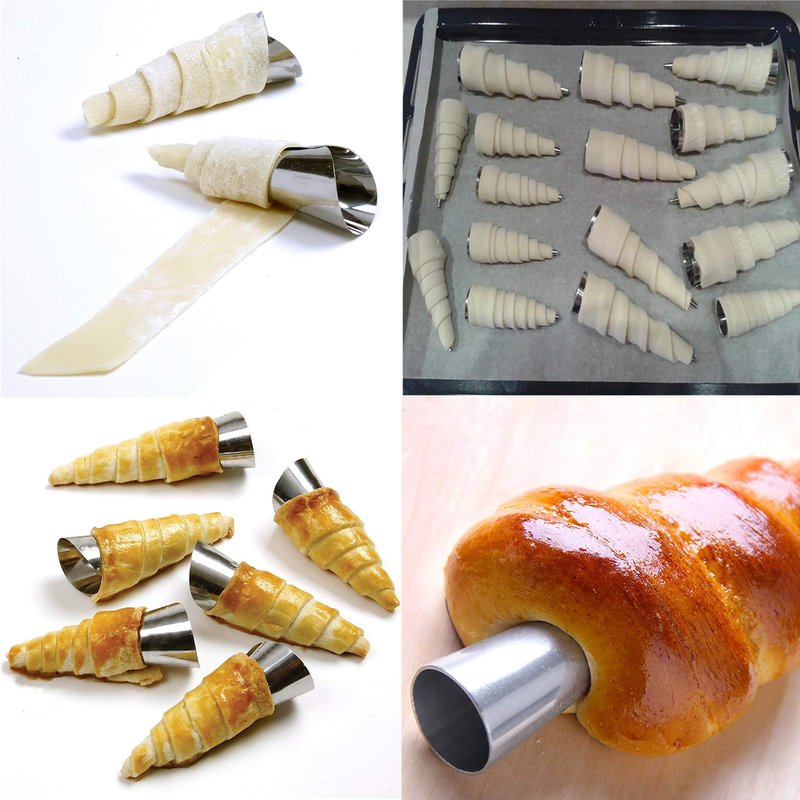 Stainless Steel Cream Horn Molds - 21 Pcs, Cannoli Form Tubes, Croissant Baking Molds with Cleaning Brush