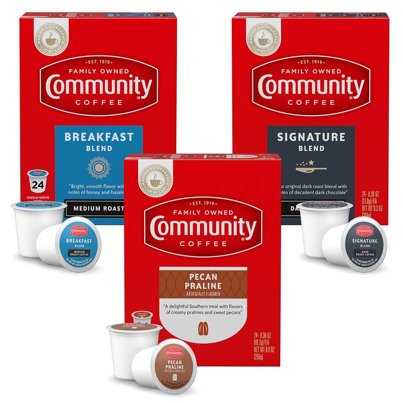Community Coffee Variety Pack 72 Count Coffee Pods, Medium, Dark Roast and Flavored, Compatible with Keurig 2.0 K-Cup Brewers, 24 Count (Pack of 3