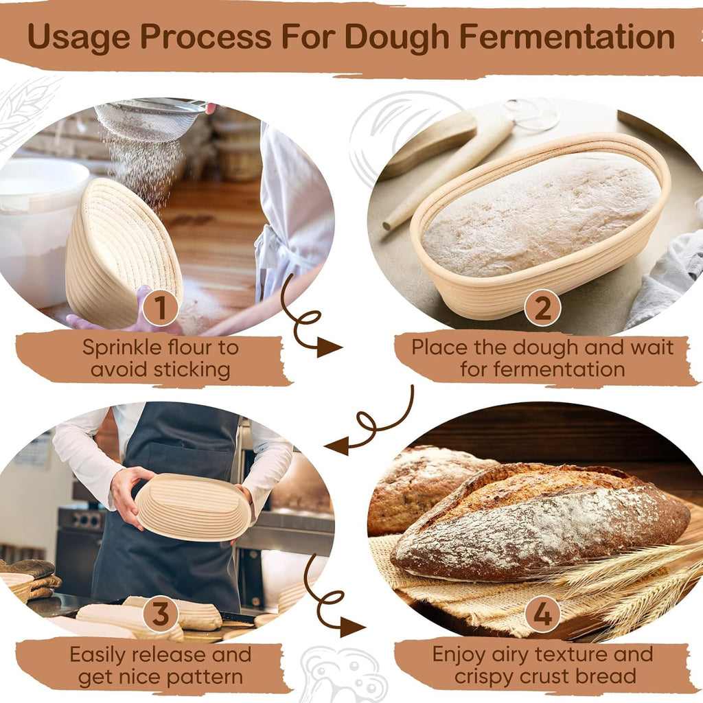 TeamFar Sourdough Bread Proofing Basket Set - 10 Inch Oval Baking Supplies with Liner for Dough Fermentation