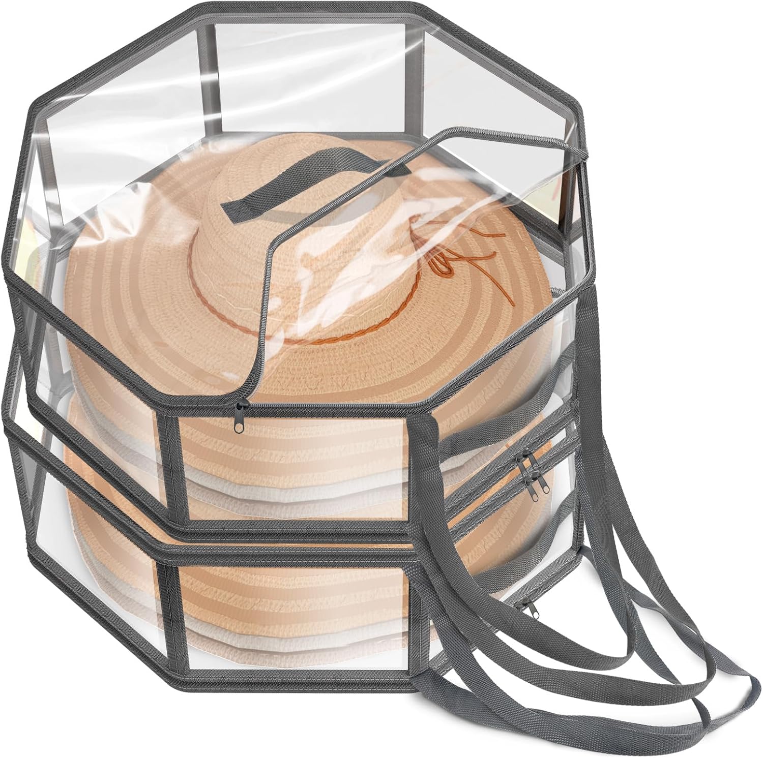 VERONLY Hat Organizer - Clear Storage Boxes for Women with Dual Zipper & Handles | Foldable Travel Design, 2 Pack - Black, 16" D x 7" H
