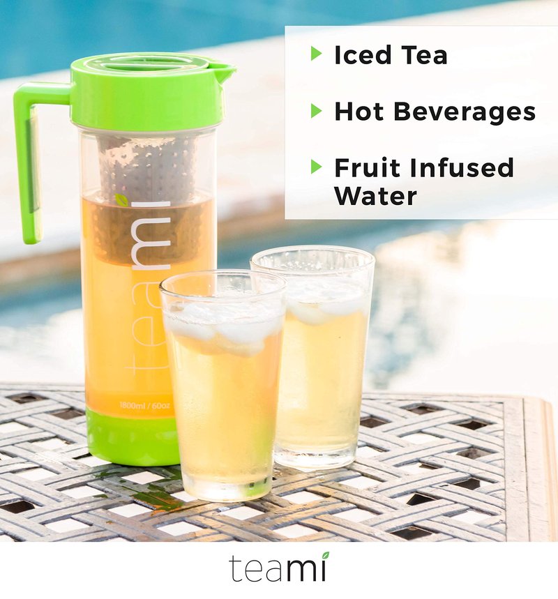 Teami Tea Pitcher with Lid - Infuser Strainer Carafe - Perfect for Teas, Juices, Lemonade, Fruit, or Sangria - 60 Ounces (Green)
