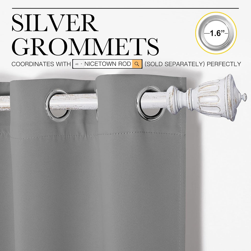 NICETOWN Blackout Curtains - Thermal Insulated Drapery Panels | Solid Ring Top, 34 x 54 Inches, Silver Grey