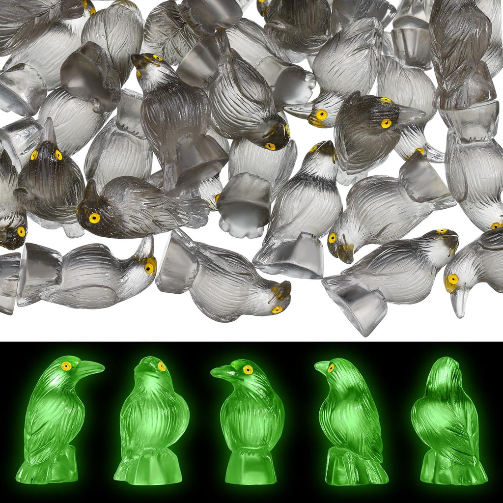 Skiennix Halloween Miniature Crows - Glow In The Dark Resin Figurines | 100 Pcs Spooky Decor