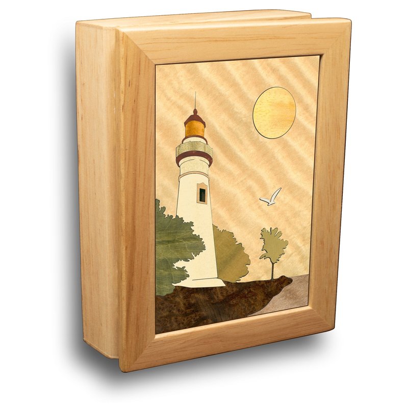 Wood Lighthouse Box - Handmade USA - Unmatched Quality - Unique, No Two are the Same - Original Work of Wood Art. A Lighthouse Gift, Ring, Trinket or Wood Jewelry Box (#4502 Lighthouse 4x5x1.5)