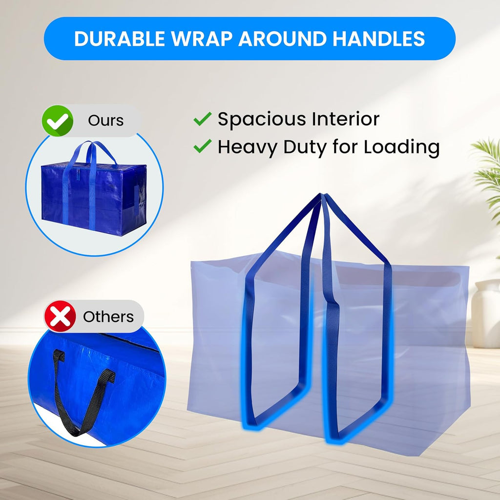 Simple Deluxe Heavy Duty Moving Bags - Extra Large Storage Totes with Lids & Zipper | Blue, 4 Pack