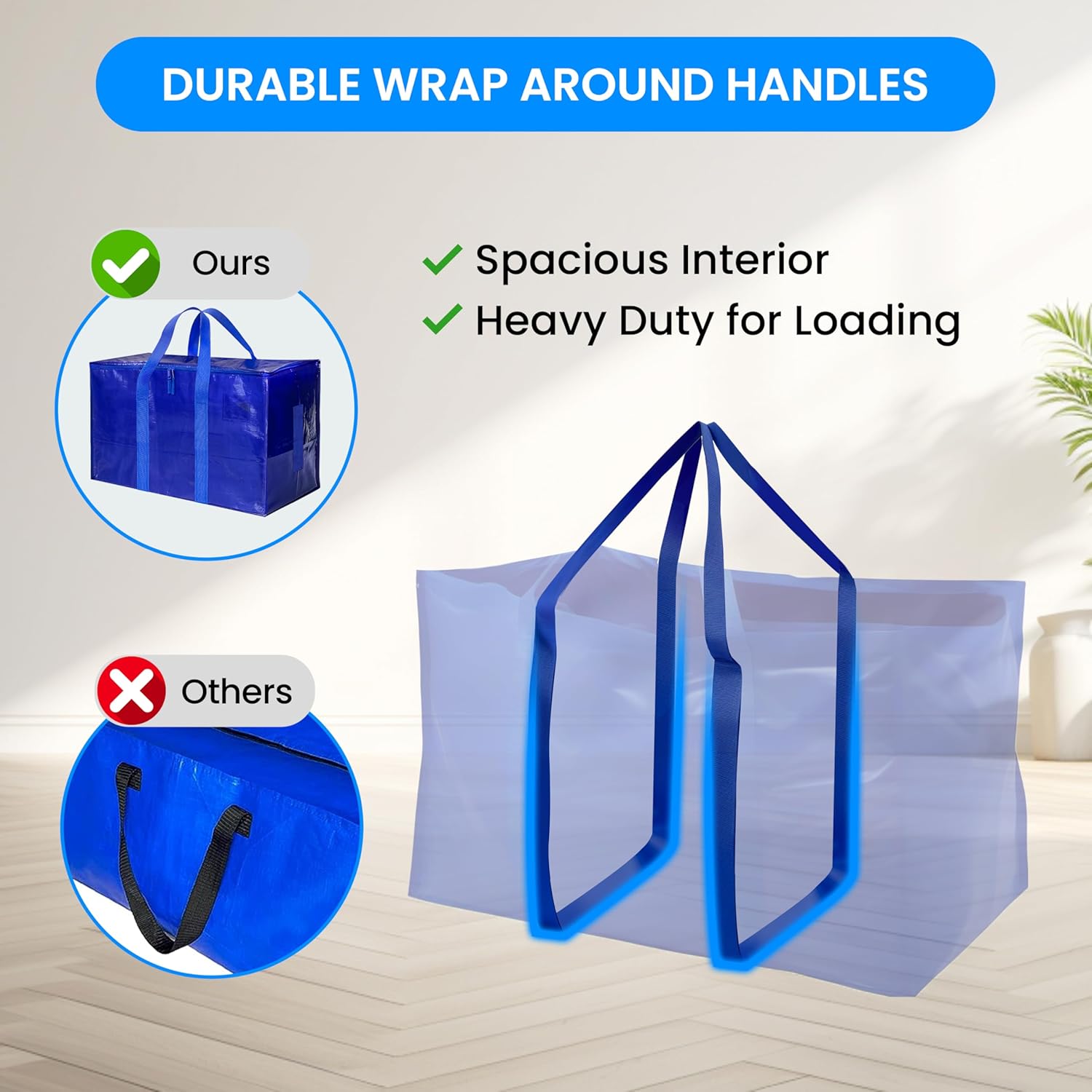 Simple Deluxe Heavy Duty Moving Bags - Extra Large Storage Totes with Lids & Zipper | Blue, 4 Pack