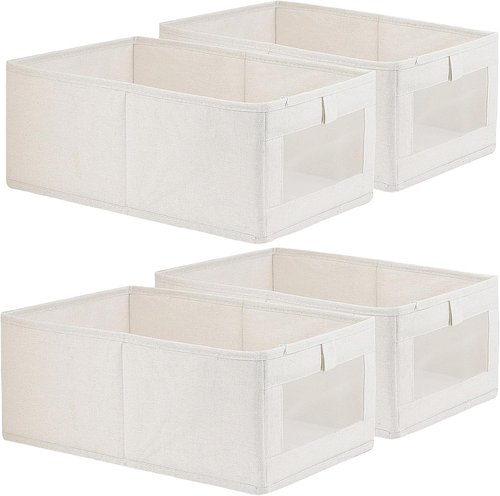 Fordonral Linen Storage Bins - 4 Pack Organizing Containers for Clothing, Toys & Books | Large Size with Window