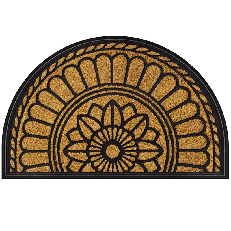 Mibao Half Round Door Mat, Non-Slip Welcome Entrance Way Mat, Durable Rubber Mats, Low-Profile Heavy Duty Doormat, Circle Mats for Garage, Patio, High Traffic Areas, 23.5" x 35.5", Yellow