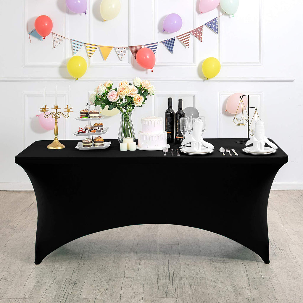 Hezuzo 2Pack Spandex Table Cover for 4FT or 6ft or 9ft Table Universal Fitted Stretch Tablecloth for Party, Banquet, Wedding and Events-Black