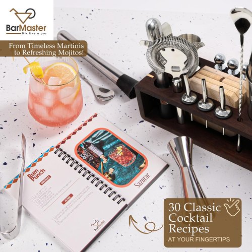 BarMaster® Cocktail Shaker Set – Bartender Kit with Bar Tools & Accessories – Mixology Set for Home Bar – Premium Cocktail Set, Martini Shaker, Barware Kit with Stand