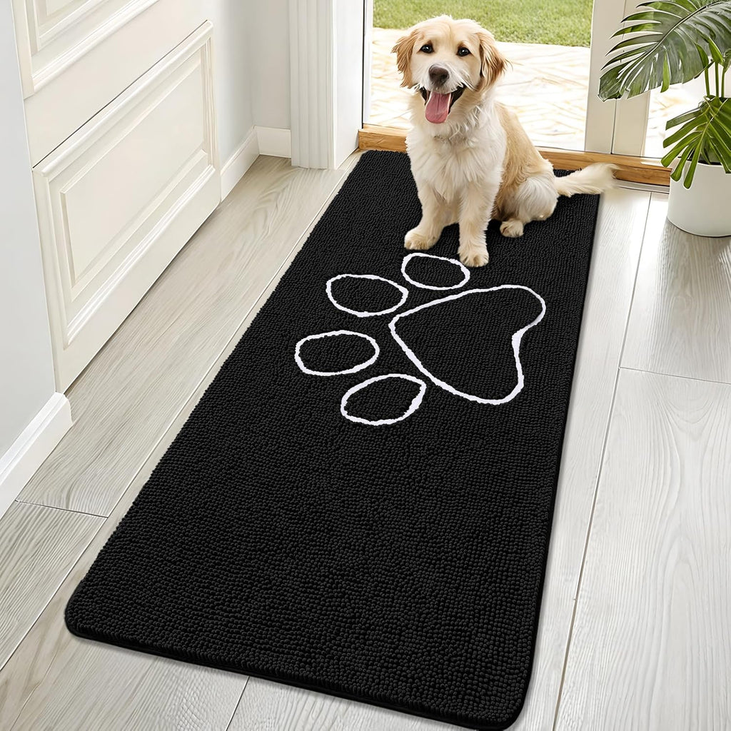 OLANLY Dog Door Mat - Absorbent Non-Slip Mud Mat for Paws | 70x32 Black Chenille Design