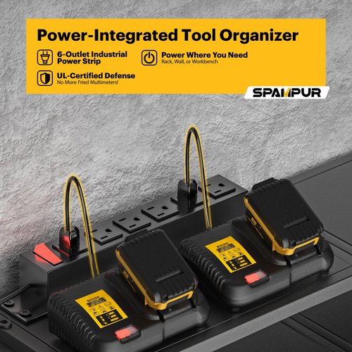 Spampur Large Power Tool Organizer Wall Mount, 4-Tier Rack with Charging Station & 8 Drill Holders, Garage Workshop Tool Storage, Gift for Husband/Dad
