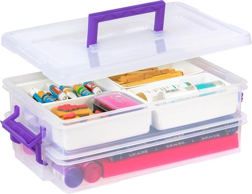 IRIS USA Craft Storage Container - 9 Qt. Clear Plastic Bin with Lids | Stackable & Portable Organizer for Art & Office Supplies