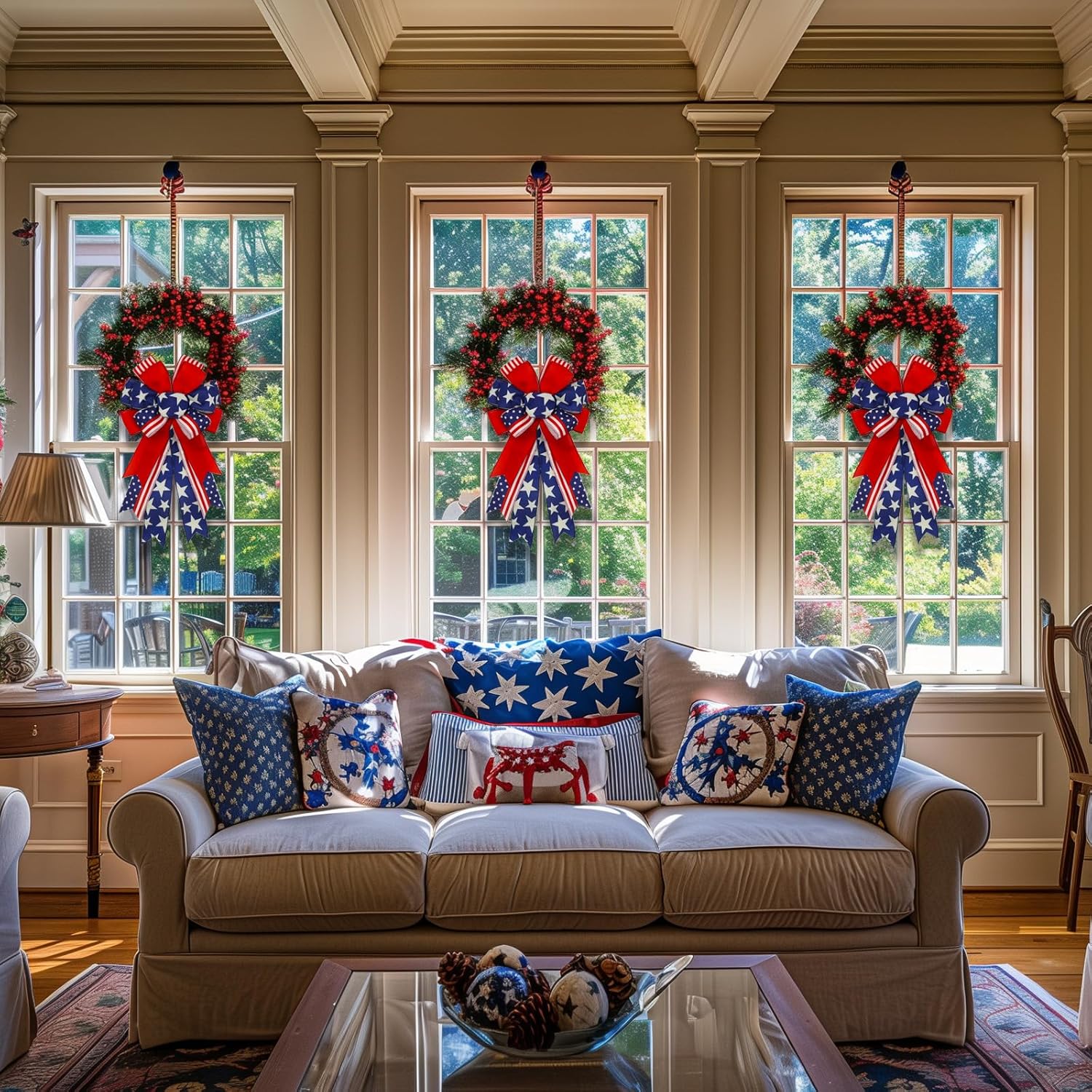 Skiennix Large Patriotic 4th of July Bows - Pre-Tied Wired Ribbon Bows, 20x11 Inch, 2 Pack for Outdoor Decor