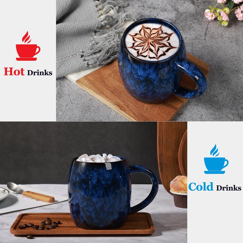 26 Oz Extra Large Ceramic Coffee Mug with Big Handle, 720ml Oversized Tea Cup for Office and Home Milk Cocoa, Microwave and Dishwasher Safe, Unique Handmade Texture Glaze Jumbo Coffee Cup (Deep Blue)