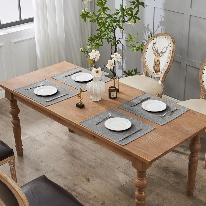 BALCONY & FALCON Placemats Set of 4 Faux Linen Cloth Place Mats Washable Waterproof Wrinkle Resistant Table Placemats for Dining Kitchen Farmhouse Indoor & Outdoor Use(Gray, 13.8”x 17.7”