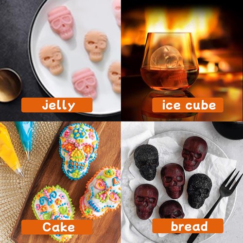 ZeaoqiT Halloween Skull Cake Pan Silicone Large Size Skull Baking Molds，Baking Skull Cake Molds for Chocolate, Pudding,Cakes,Jello, Candy, Black