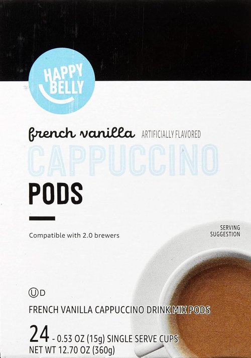 Happy Belly Cappuccino Coffee Pods - Light Roast French Vanilla Flavor | 24 Count, 12.7 Ounce Compatible with 2.0 K-Cup Brewers