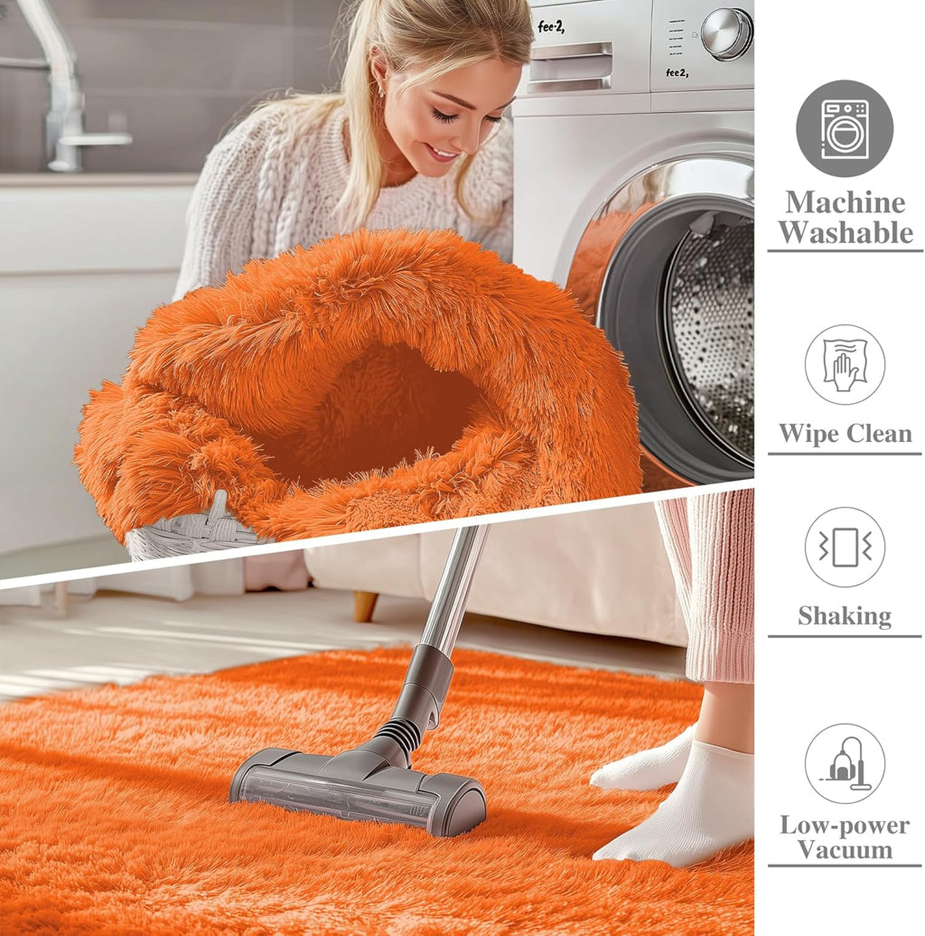 OLANLY Soft Fluffy 3x5 Machine Washable Bedside Rug - Perfect for Kids' Rooms & Home Decor | Orange