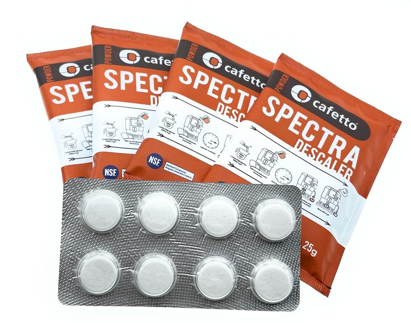 Cafetto Cino Cleano Espresso Machine Cleaning and Descaling Bundle of 8 Tablets and Box of 4 Spectra Sachets for all Breville Machines