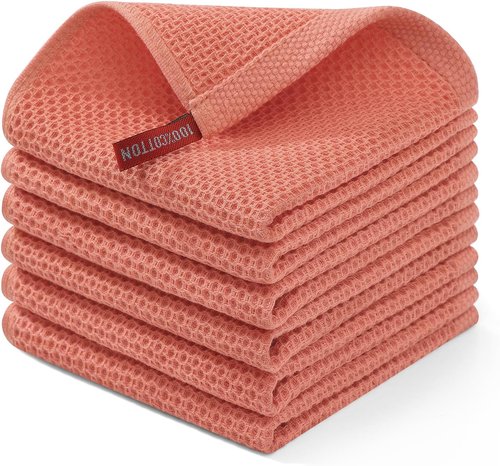 Homaxy 100% Cotton Dish Cloths - Ultra Soft, Absorbent & Quick Drying | 12x12 Inches, 6-Pack, Coral