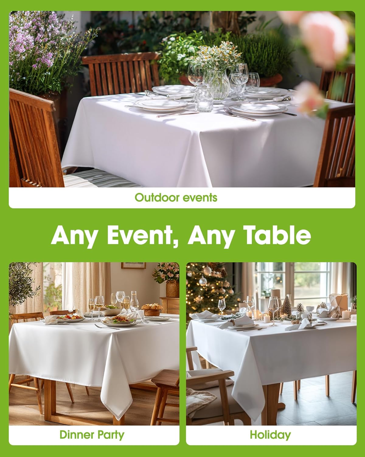 Pureegg Rectangle Tablecloth - Durable 60" x 84" Polyester for Outdoor Parties, Weddings & Picnics, White