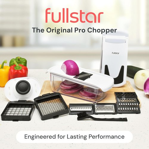 Fullstar Vegetable Chopper & Mandoline Slicer - 8-in-1 Kitchen Gadget with Container & Julienne Feature | White