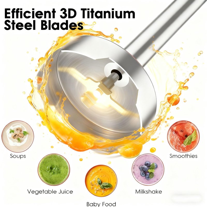 Blackcow Immersion Blender Handheld, 800W Powerful Electric Hand Blender with Titanium Alloy Blades, 12 Speeds & Turbo, Electric Hand Mixer for Smoothies, Soups, Baby Food and Purees