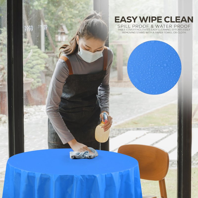 Utopia Kitchen Plastic Table Cloth Disposable (12 Pack - 84 Inch) Blue Round Tablecloth Waterproof Stain Resistant Party Table Cover