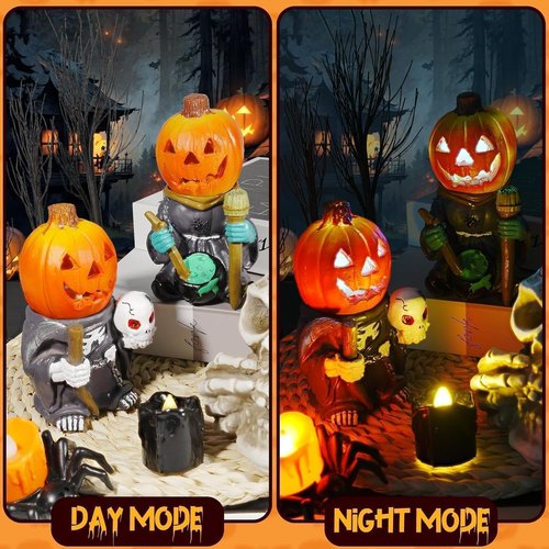 Exasinine Halloween Figurines - 5.5" Resin Jack O' Lantern Ornaments for Spooky Indoor Décor